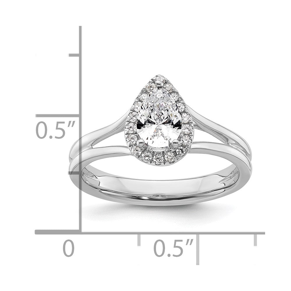 Verlobungsring aus 14K Weißgold mit tropfenförmigem simuliertem Diamant, Halo und geteiltem Ring