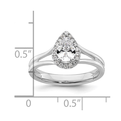 Verlobungsring aus 14K Weißgold mit tropfenförmigem simuliertem Diamant, Halo und geteiltem Ring