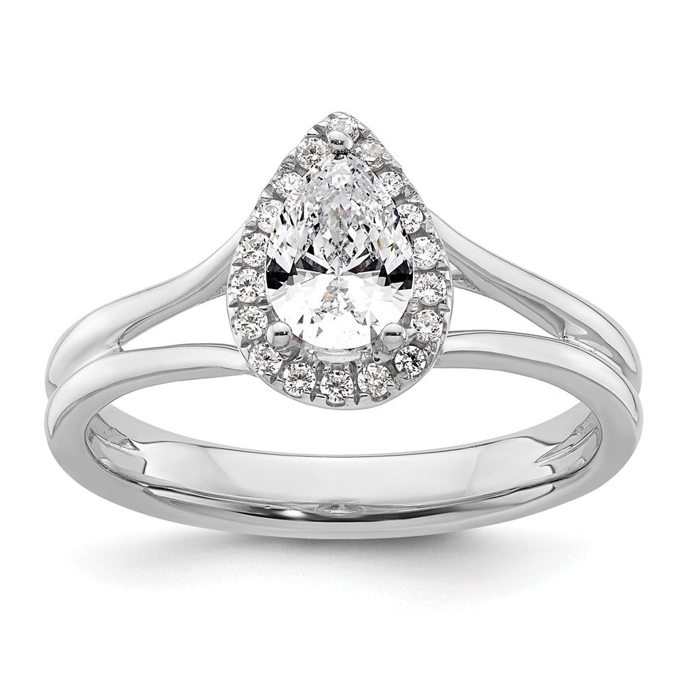 Verlobungsring aus 14K Weißgold mit tropfenförmigem simuliertem Diamant, Halo und geteiltem Ring