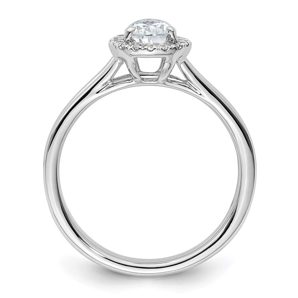 Verlobungsring aus 14K Weißgold mit tropfenförmigem Halo aus simulierten Diamanten und geteiltem Ring