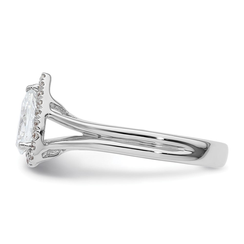 Verlobungsring aus 14K Weißgold mit tropfenförmigem Halo aus simulierten Diamanten und geteiltem Ring
