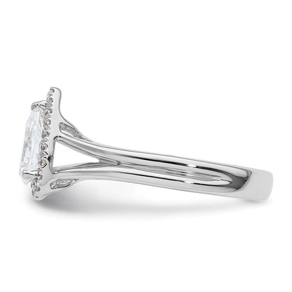 Verlobungsring aus 14K Weißgold mit tropfenförmigem Halo aus simulierten Diamanten und geteiltem Ring