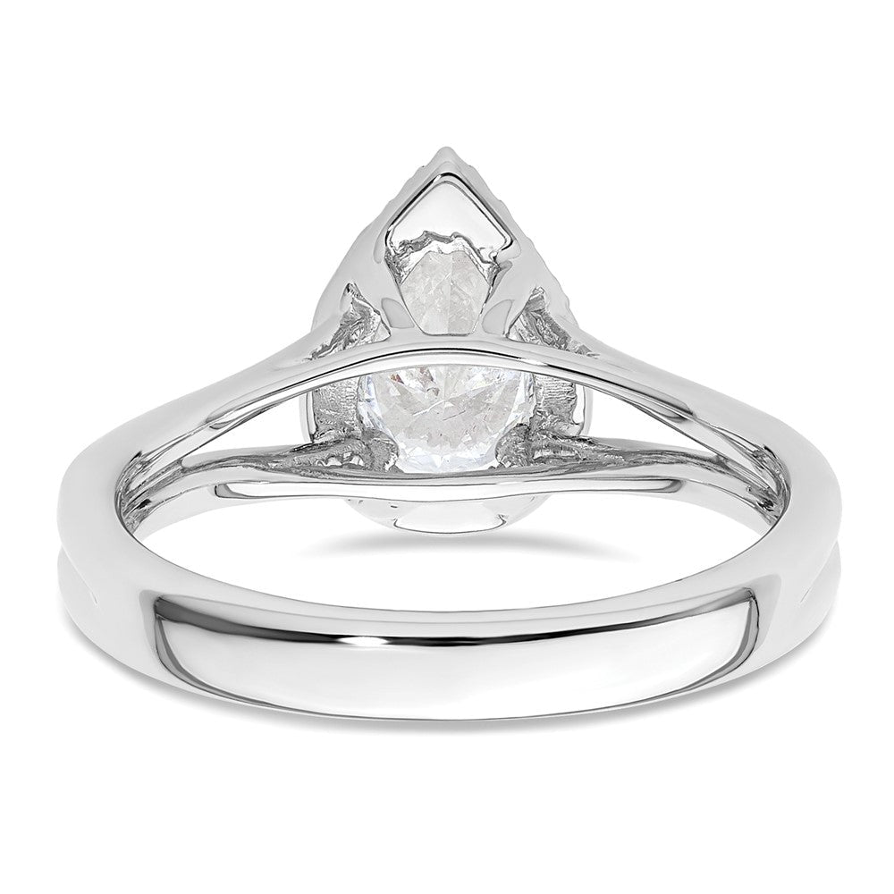 Verlobungsring aus 14K Weißgold mit tropfenförmigem Halo aus simulierten Diamanten und geteiltem Ring
