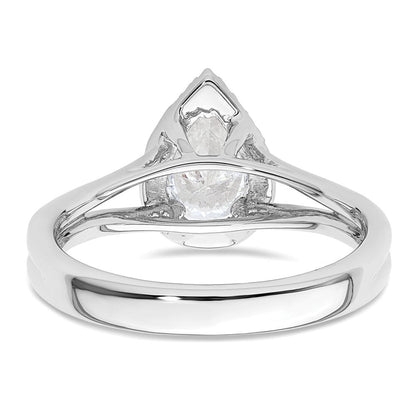 Verlobungsring aus 14K Weißgold mit tropfenförmigem Halo aus simulierten Diamanten und geteiltem Ring