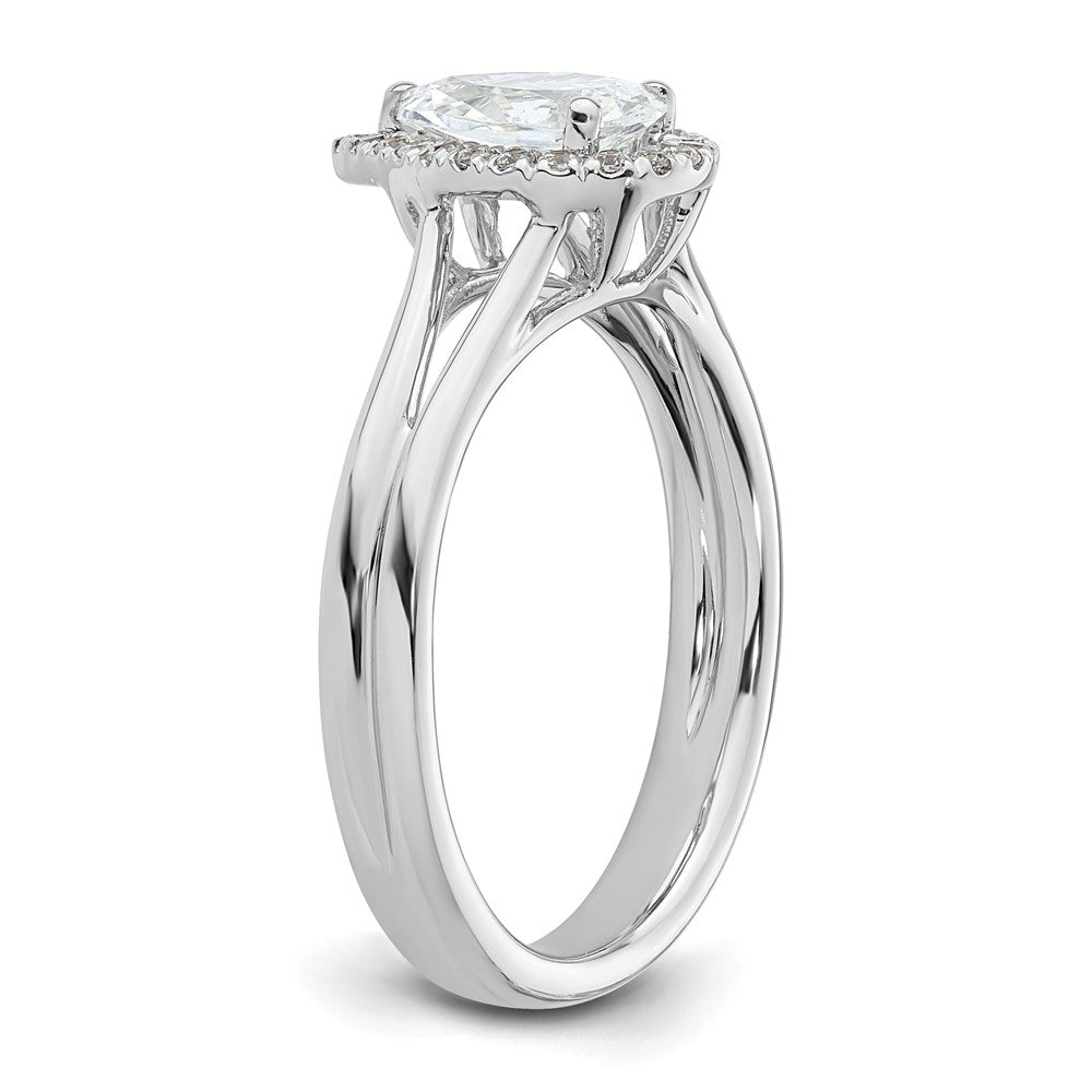 Verlobungsring aus 14K Weißgold mit tropfenförmigem Halo aus simulierten Diamanten und geteiltem Ring