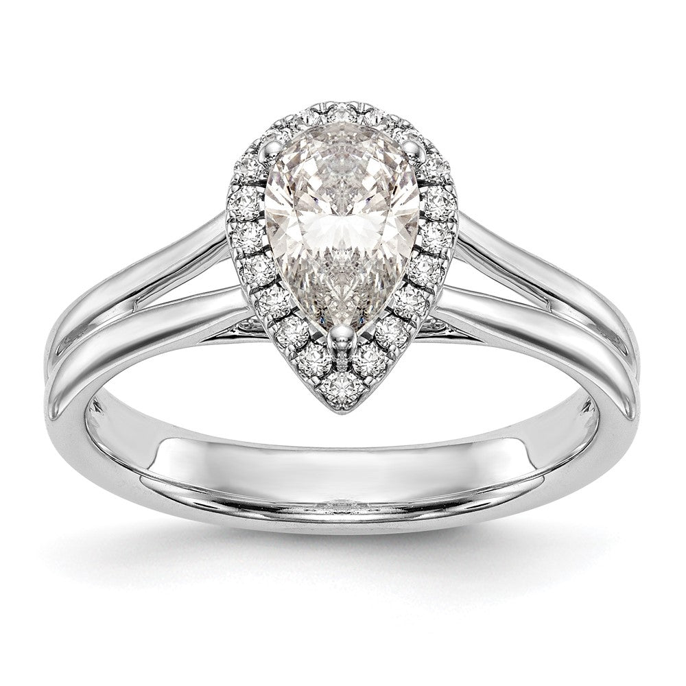 14K Weißgold Verlobungsring mit tropfenförmigem Halo aus simuliertem Diamant und geteiltem Ring