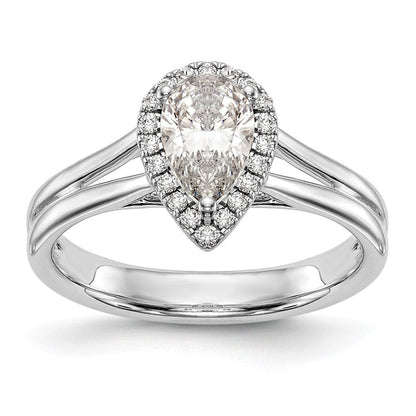 14K Weißgold Verlobungsring mit tropfenförmigem Halo aus simuliertem Diamant und geteiltem Ring
