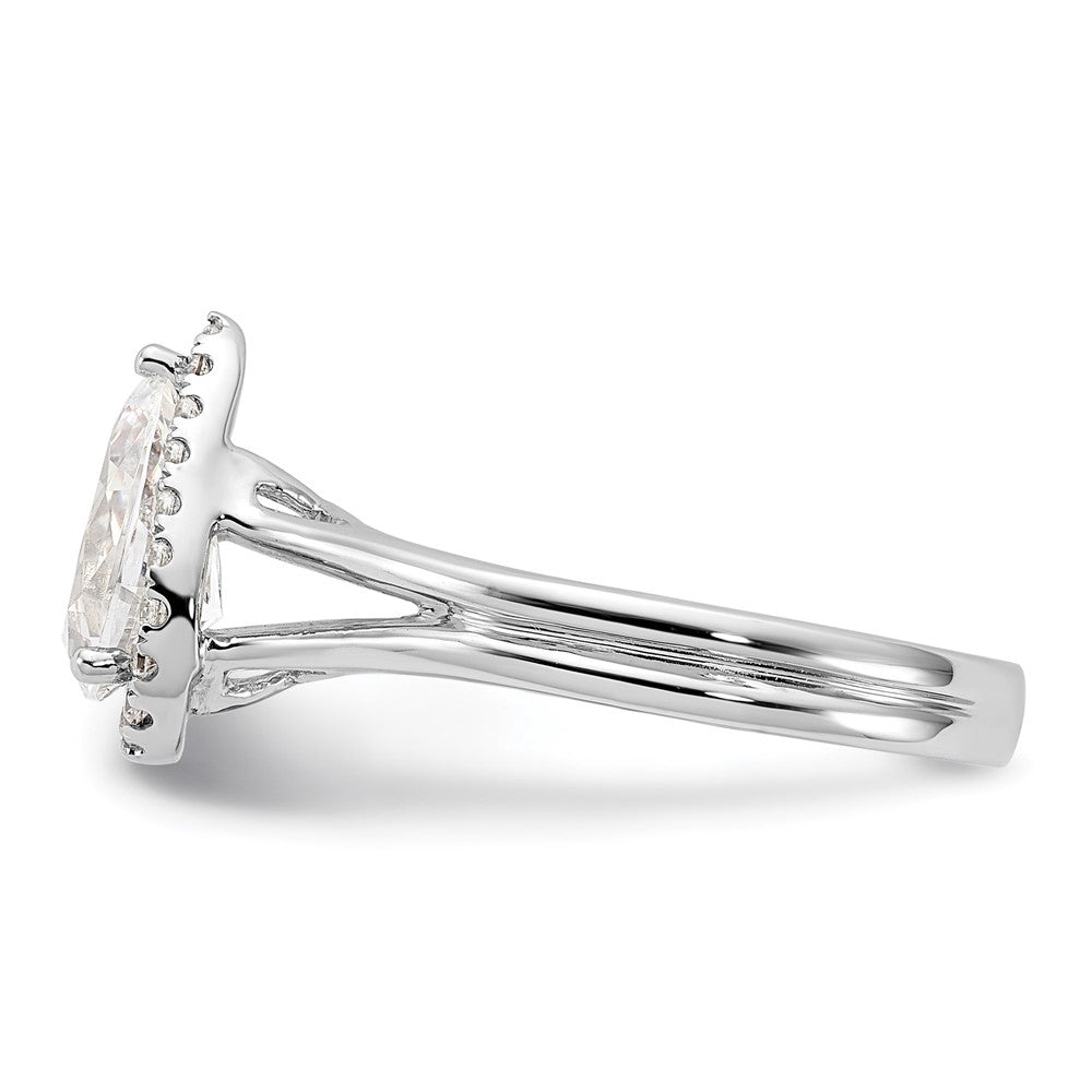 14K Weißgold Verlobungsring mit tropfenförmigem Halo aus simuliertem Diamant und geteiltem Ring