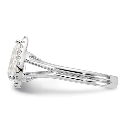 14K Weißgold Verlobungsring mit tropfenförmigem Halo aus simuliertem Diamant und geteiltem Ring