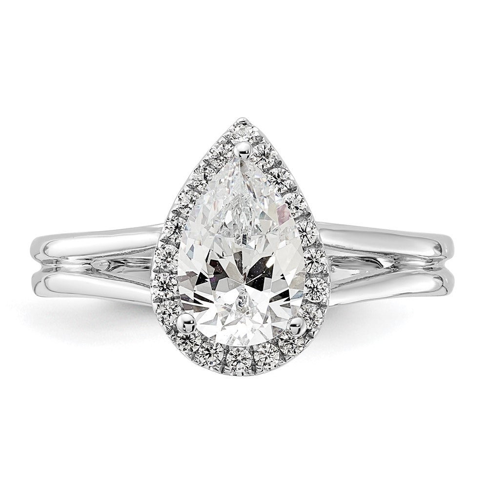 14K Weißgold Verlobungsring mit tropfenförmigem Halo aus simuliertem Diamant und geteiltem Ring