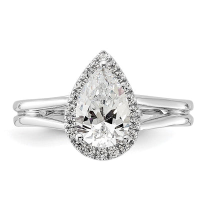 14K Weißgold Verlobungsring mit tropfenförmigem Halo aus simuliertem Diamant und geteiltem Ring