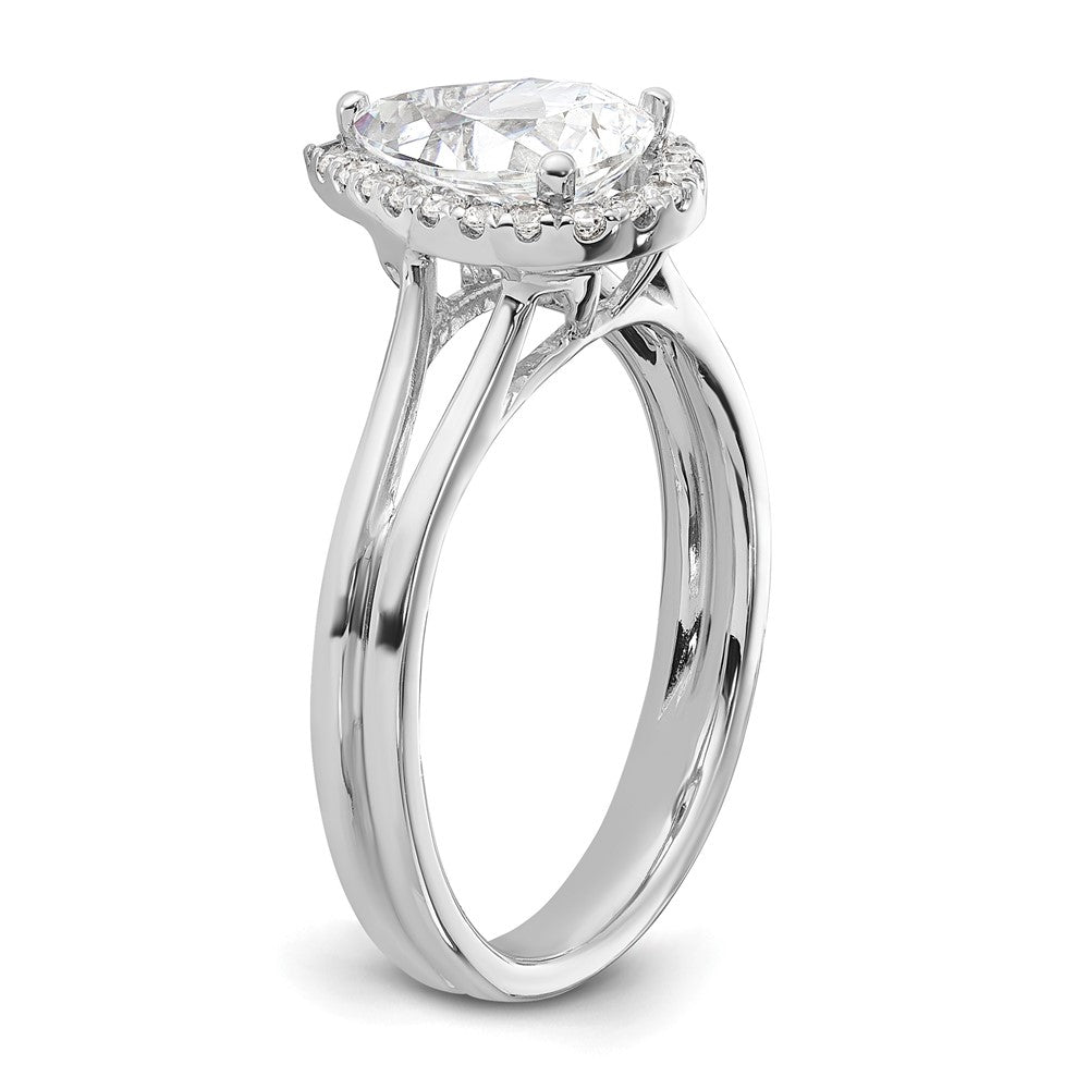 14K Weißgold Verlobungsring mit tropfenförmigem Halo aus simuliertem Diamant und geteiltem Ring