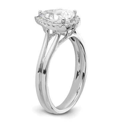 14K Weißgold Verlobungsring mit tropfenförmigem Halo aus simuliertem Diamant und geteiltem Ring