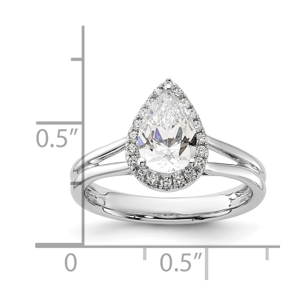 14K Weißgold Verlobungsring mit tropfenförmigem Halo aus simuliertem Diamant und geteiltem Ring