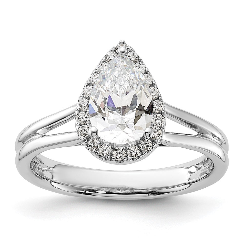 14K Weißgold Verlobungsring mit tropfenförmigem Halo aus simuliertem Diamant und geteiltem Ring