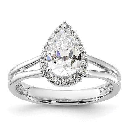 14K Weißgold Verlobungsring mit tropfenförmigem Halo aus simuliertem Diamant und geteiltem Ring