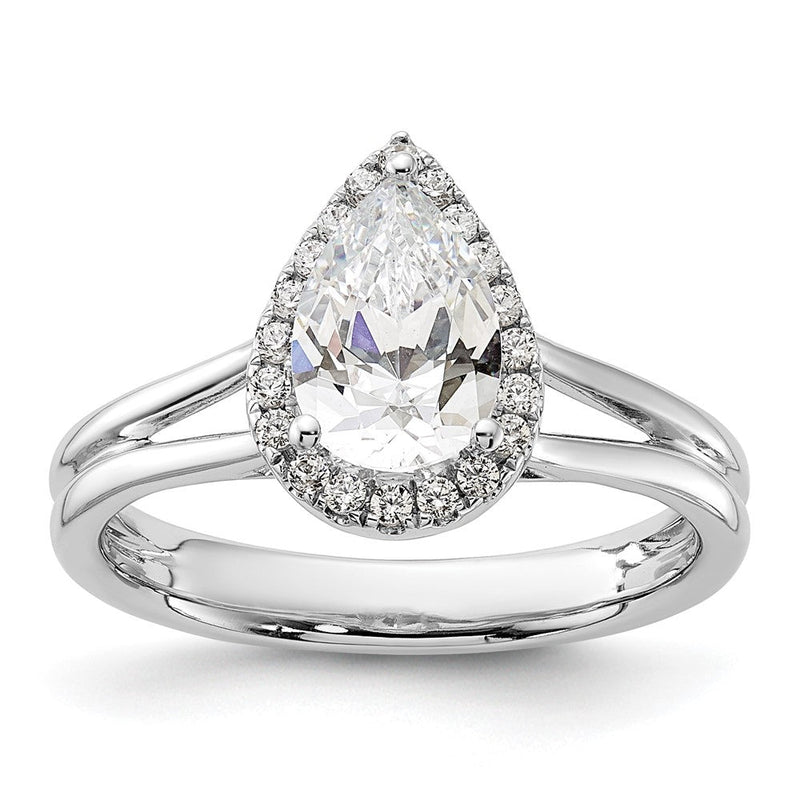 14K Weißgold Verlobungsring mit tropfenförmigem Halo aus simuliertem Diamant und geteiltem Ring