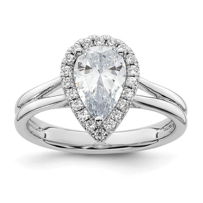 Verlobungsring mit tropfenförmigem Halo aus simuliertem Diamant und geteiltem Ring in 14K Weißgold