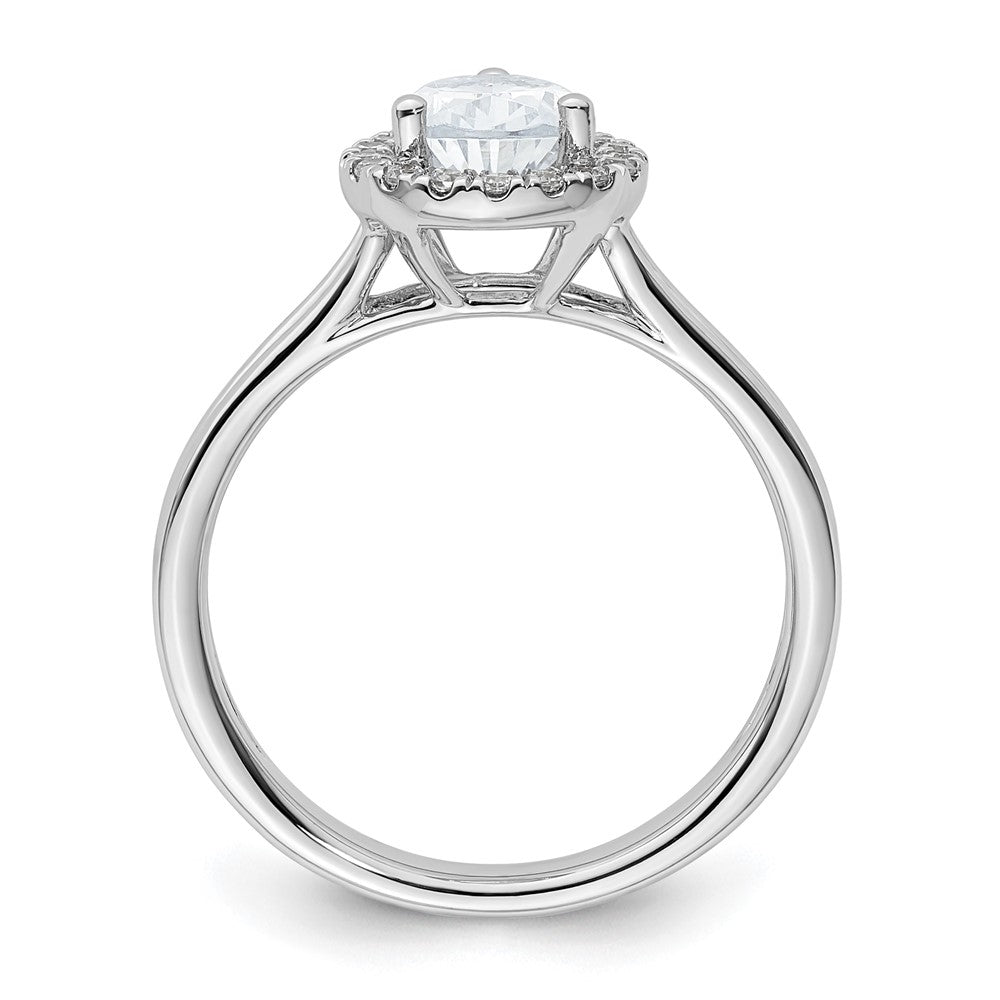 Verlobungsring mit tropfenförmigem Halo aus simuliertem Diamant und geteiltem Ring in 14K Weißgold