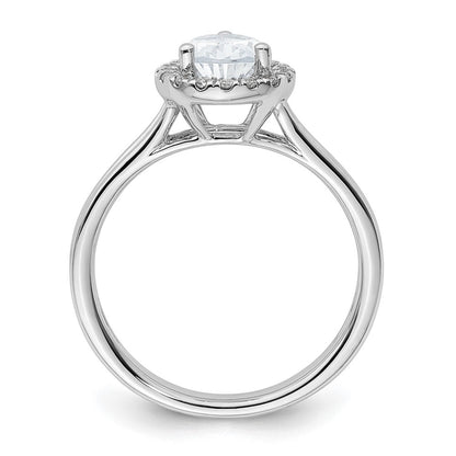 Verlobungsring mit tropfenförmigem Halo aus simuliertem Diamant und geteiltem Ring in 14K Weißgold