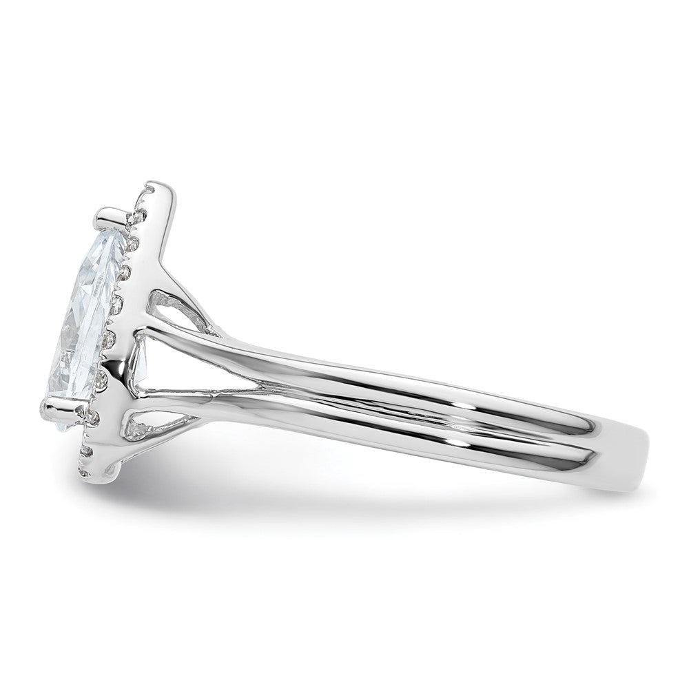 Verlobungsring mit tropfenförmigem Halo aus simuliertem Diamant und geteiltem Ring in 14K Weißgold