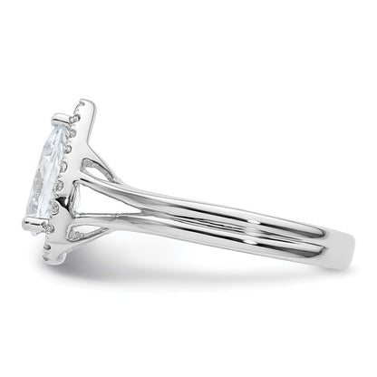 Verlobungsring mit tropfenförmigem Halo aus simuliertem Diamant und geteiltem Ring in 14K Weißgold