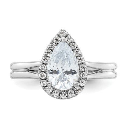 Verlobungsring mit tropfenförmigem Halo aus simuliertem Diamant und geteiltem Ring in 14K Weißgold