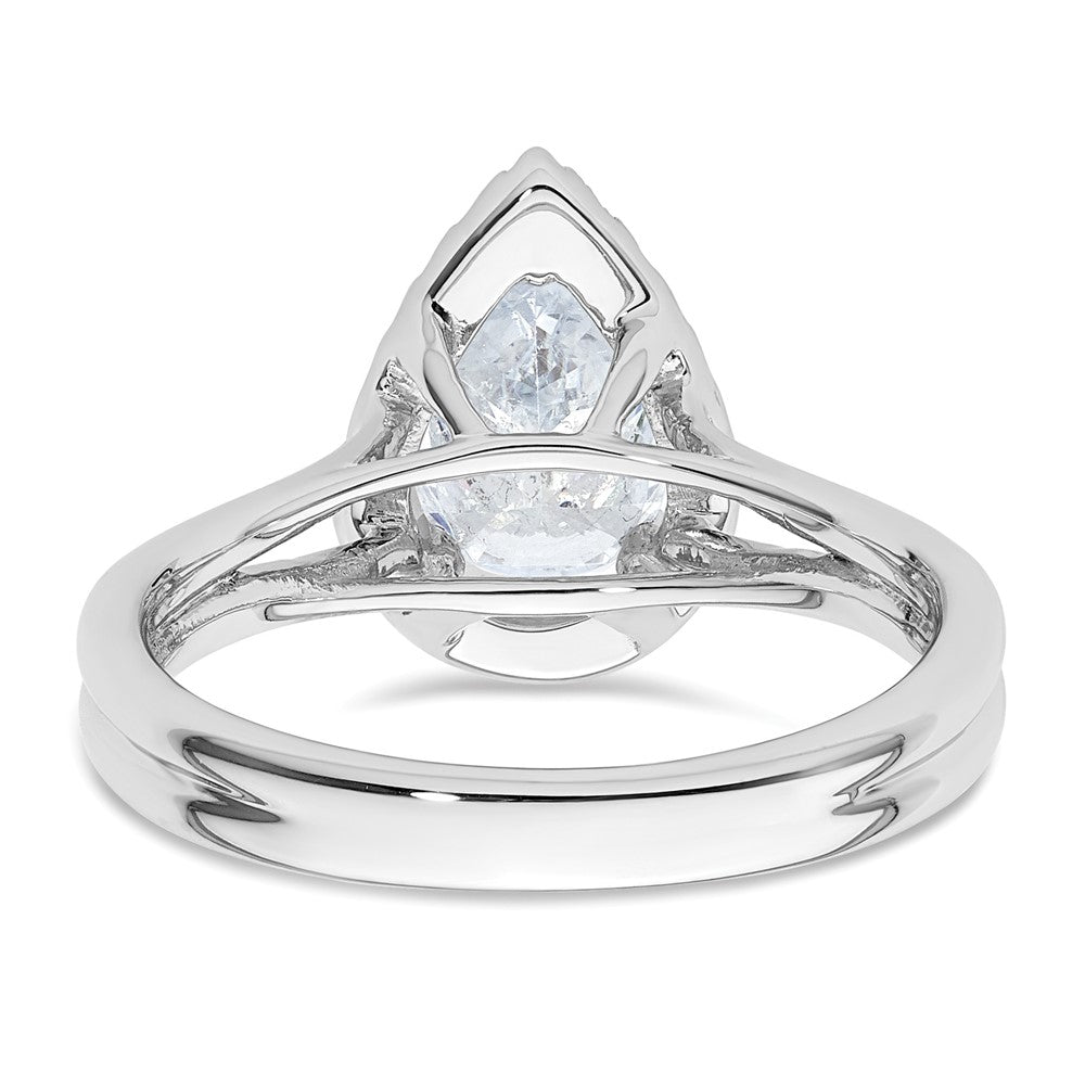 Verlobungsring mit tropfenförmigem Halo aus simuliertem Diamant und geteiltem Ring in 14K Weißgold