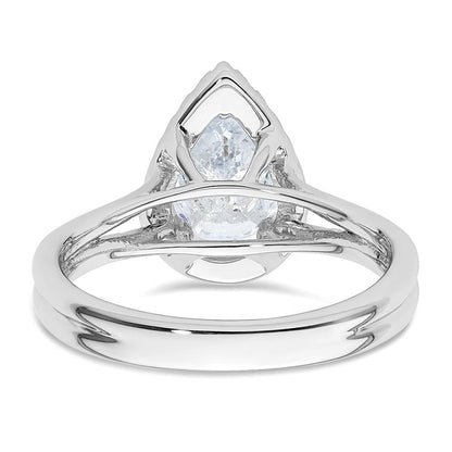Verlobungsring mit tropfenförmigem Halo aus simuliertem Diamant und geteiltem Ring in 14K Weißgold