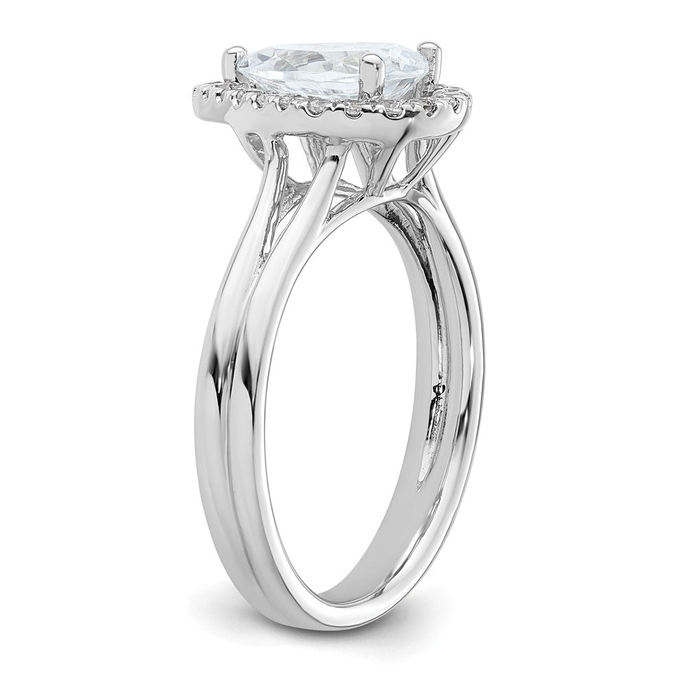Verlobungsring mit tropfenförmigem Halo aus simuliertem Diamant und geteiltem Ring in 14K Weißgold