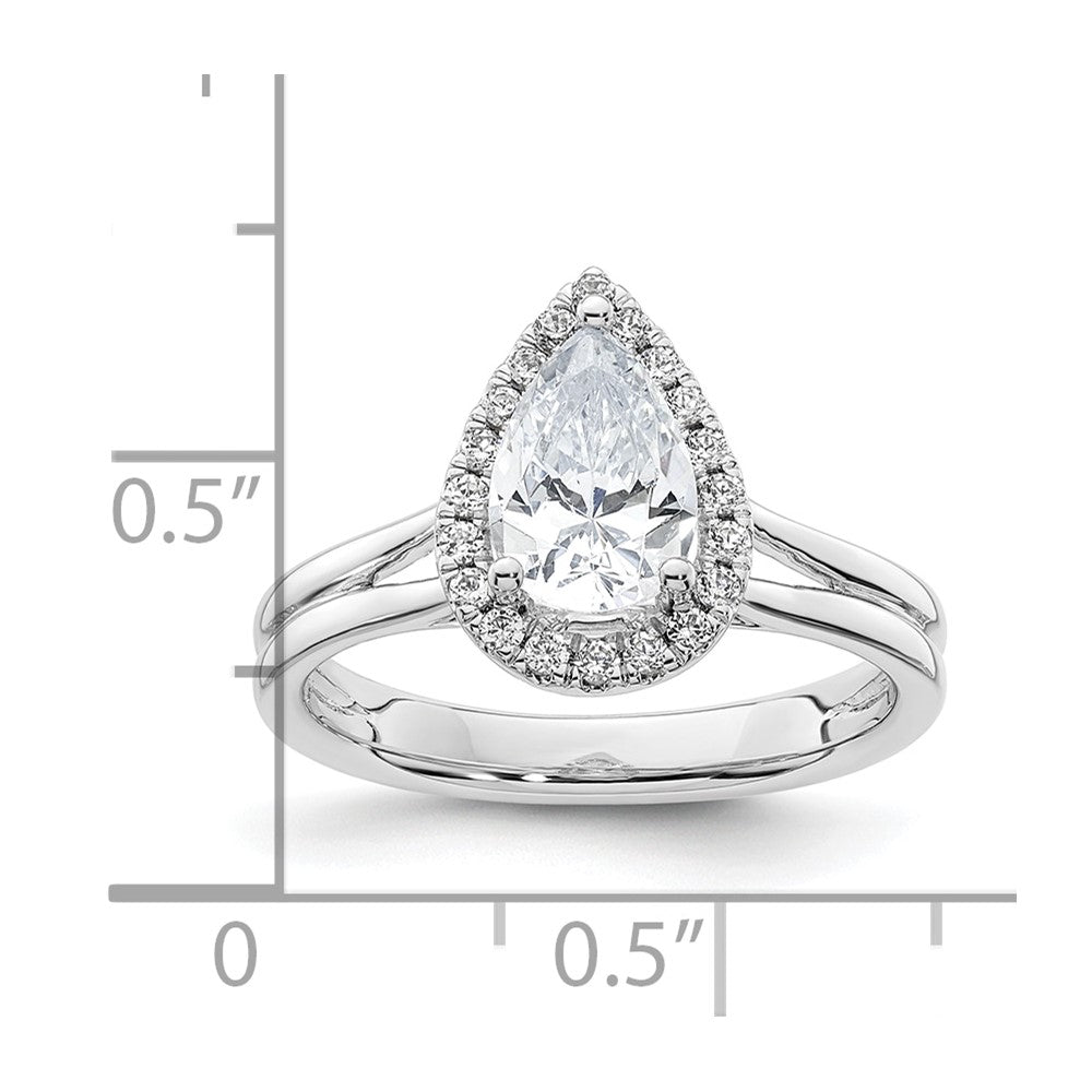 Verlobungsring mit tropfenförmigem Halo aus simuliertem Diamant und geteiltem Ring in 14K Weißgold