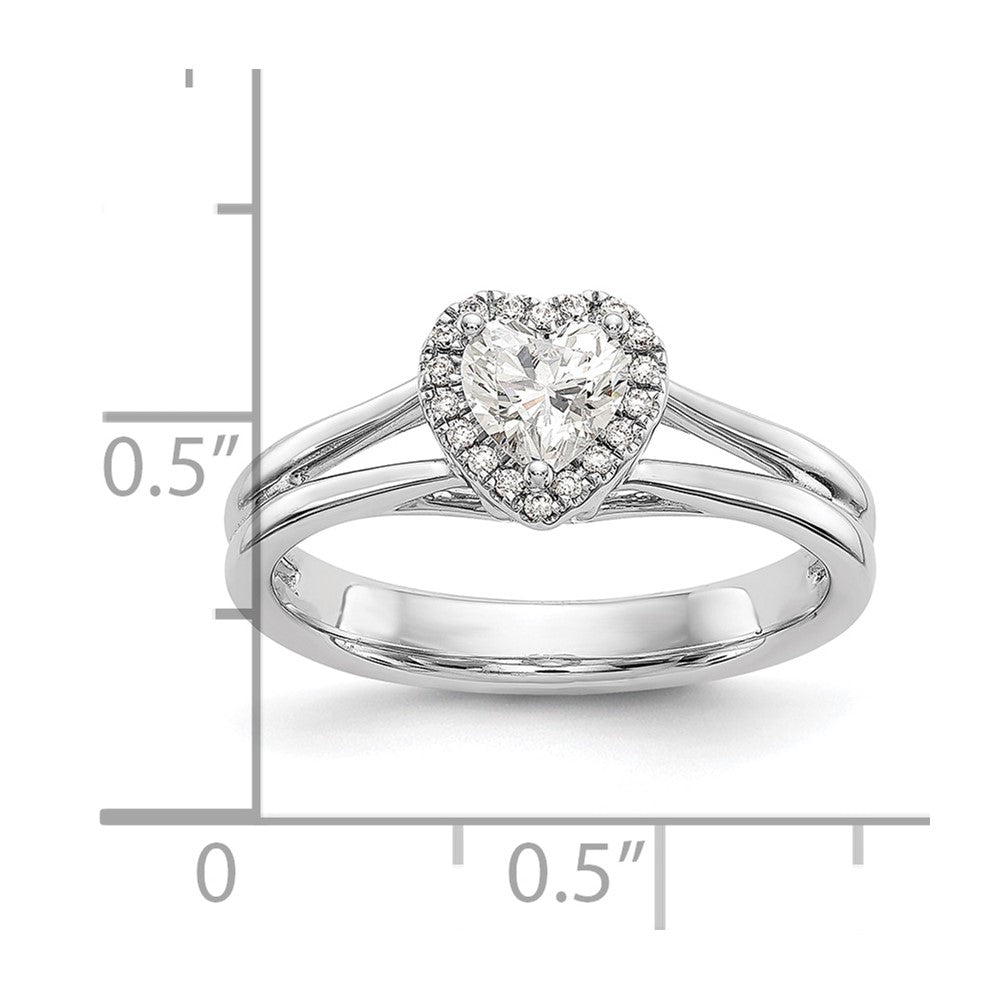 Verlobungsring aus 14K Weißgold mit Herz-Halo, simuliertem Diamanten und geteiltem Ringschaft