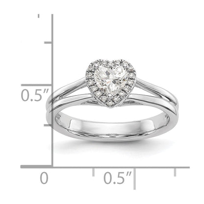 Verlobungsring aus 14K Weißgold mit Herz-Halo, simuliertem Diamanten und geteiltem Ringschaft