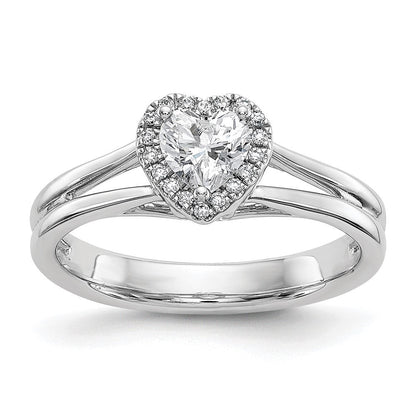 Verlobungsring aus 14K Weißgold mit Herz-Halo, simuliertem Diamanten und geteiltem Ringschaft