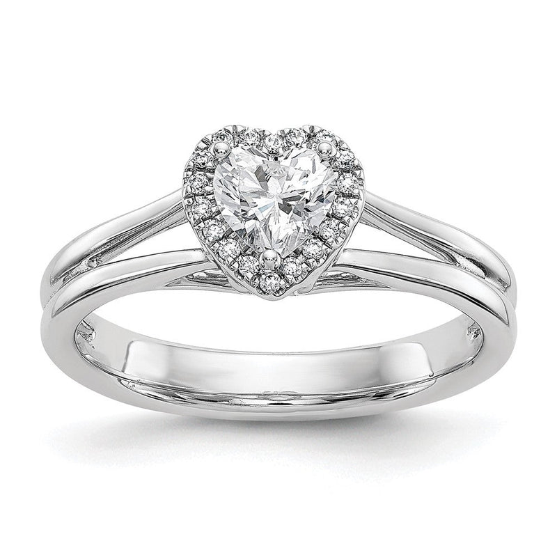 Verlobungsring aus 14K Weißgold mit Herz-Halo, simuliertem Diamanten und geteiltem Ringschaft
