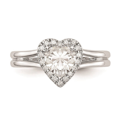 14K Weißgold Verlobungsring mit Herz-Halo, simulierten Diamanten und geteiltem Ringschaft