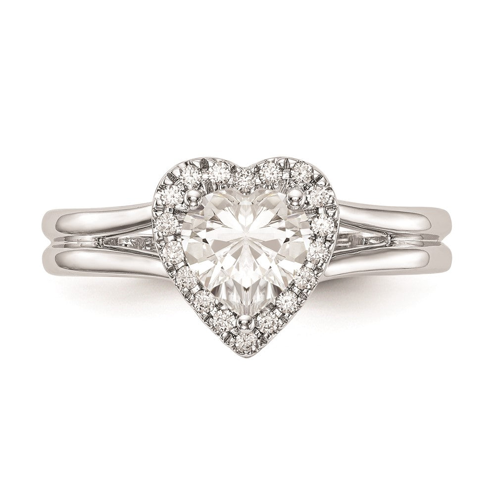 14K Weißgold Verlobungsring mit herzförmigem Halo aus simulierten Diamanten und geteiltem Ring