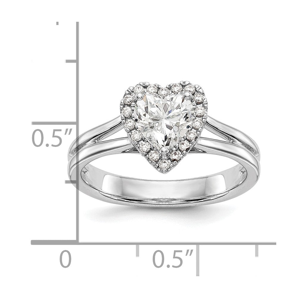 14K Weißgold Verlobungsring mit Herz-Halo, simulierten Diamanten und geteiltem Ringschaft
