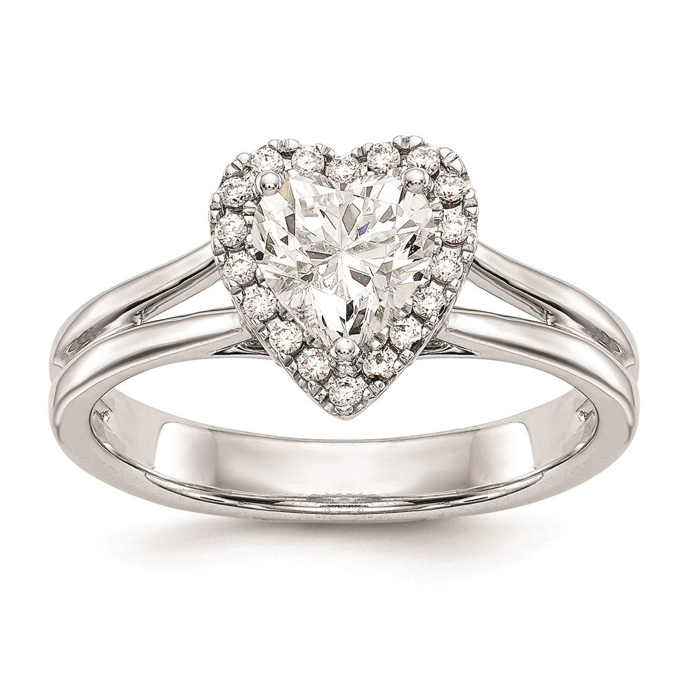 14K Weißgold Verlobungsring mit Herz-Halo, simulierten Diamanten und geteiltem Ringschaft