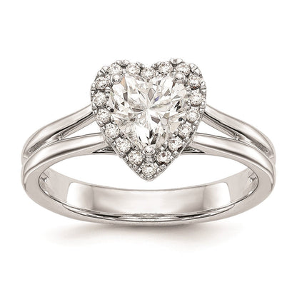 14K Weißgold Verlobungsring mit Herz-Halo, simulierten Diamanten und geteiltem Ringschaft