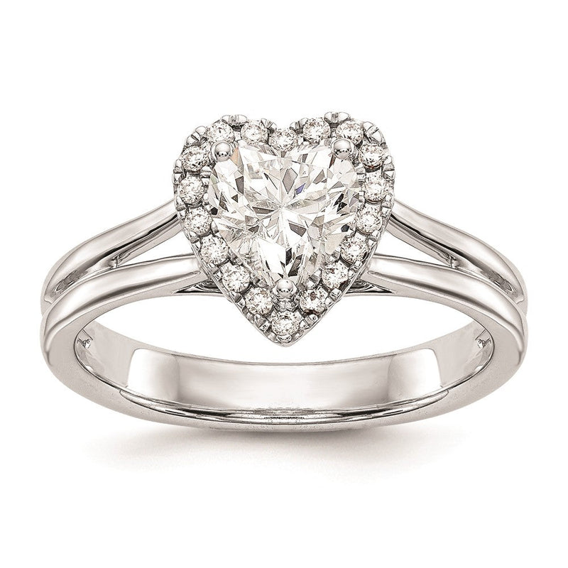 14K Weißgold Verlobungsring mit herzförmigem Halo aus simulierten Diamanten und geteiltem Ring