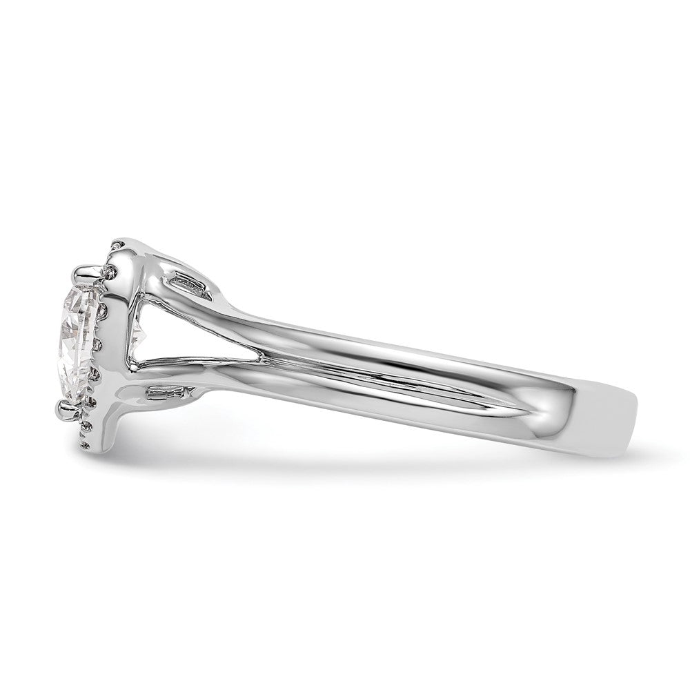 14K Weißgold Verlobungsring mit Herz-Halo aus simulierten Diamanten und geteiltem Ringschaft