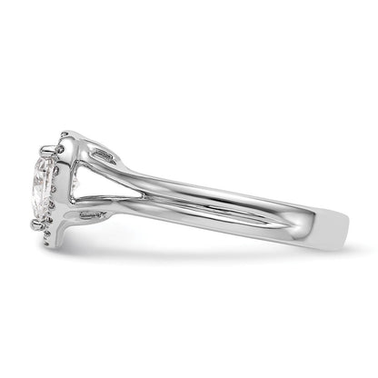 14K Weißgold Verlobungsring mit Herz-Halo aus simulierten Diamanten und geteiltem Ringschaft