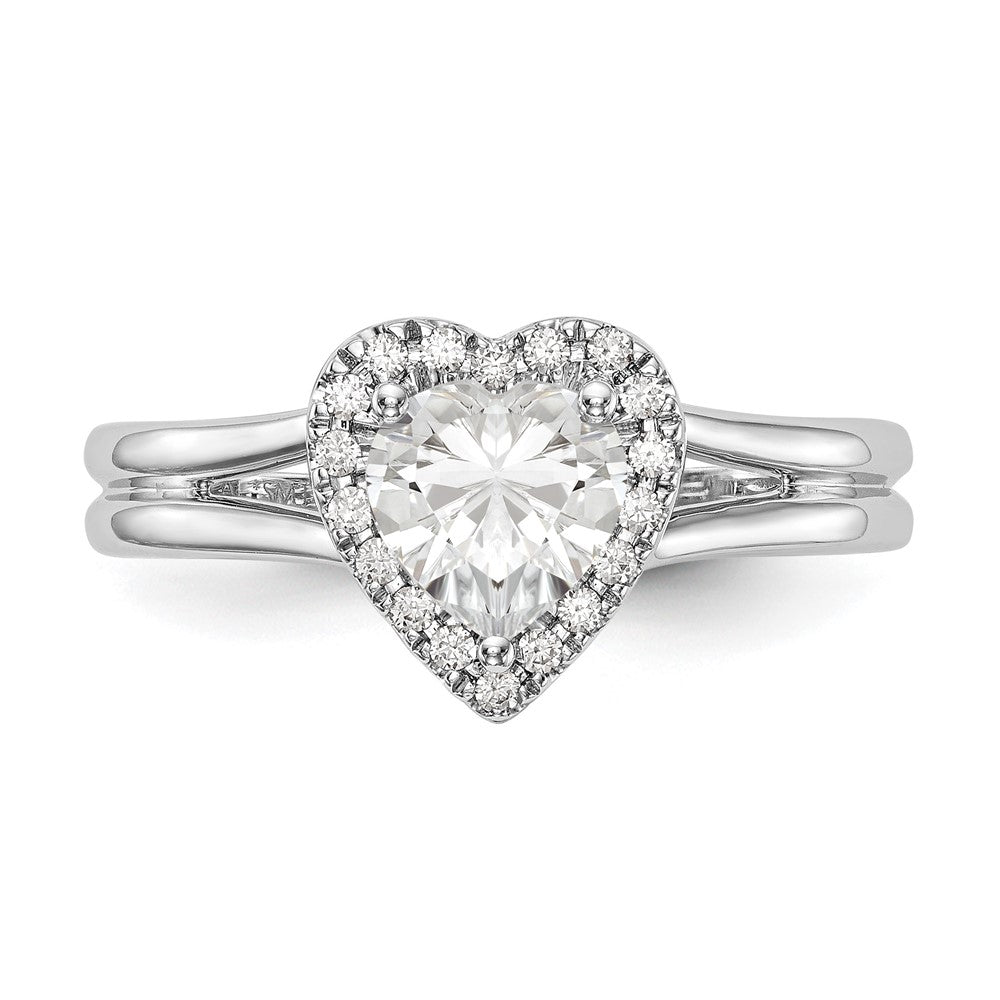 14K Weißgold Verlobungsring mit Herz-Halo aus simulierten Diamanten und geteiltem Ringschaft