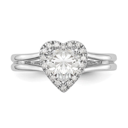 14K Weißgold Verlobungsring mit Herz-Halo aus simulierten Diamanten und geteiltem Ringschaft
