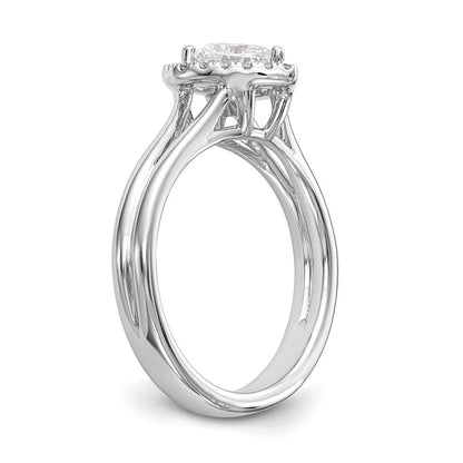 14K Weißgold Verlobungsring mit Herz-Halo aus simulierten Diamanten und geteiltem Ringschaft