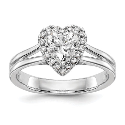 14K Weißgold Verlobungsring mit Herz-Halo aus simulierten Diamanten und geteiltem Ringschaft