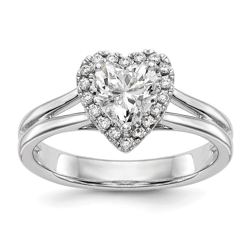 14K Weißgold Verlobungsring mit Herz-Halo aus simulierten Diamanten und geteiltem Ringschaft