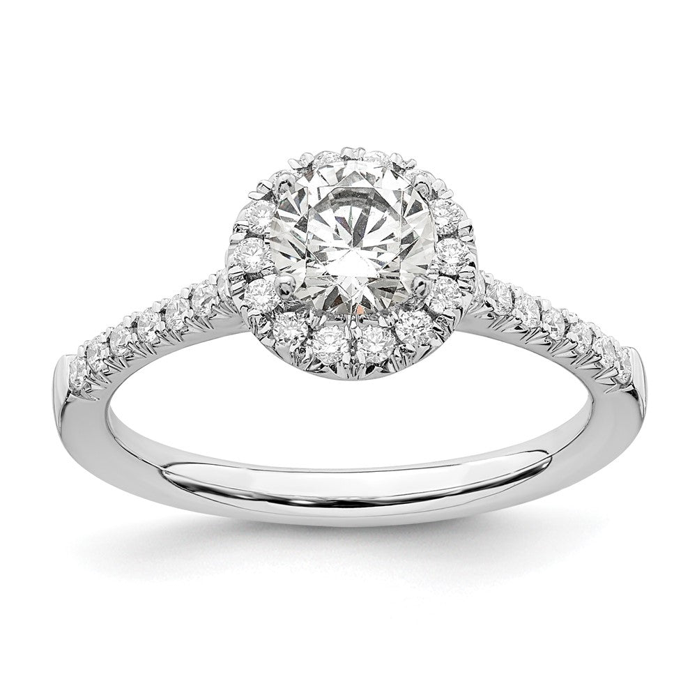 14K Weißgold Verlobungsring mit rundem simulierten Diamanten im Halo-Design