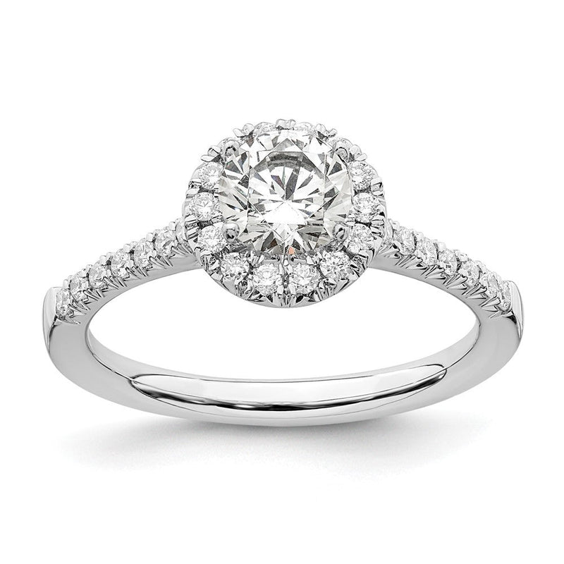 14K Weißgold Verlobungsring mit rundem simulierten Diamanten im Halo-Design